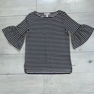 Women's Lark & Ro Striped Black/White Top Ribbed Flutter 3/4 Sleeves Size S